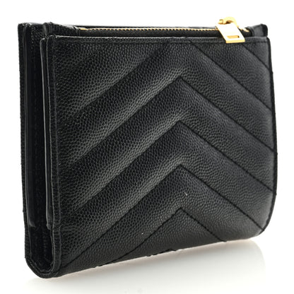 Saint Laurent Grain De Poudre Matelasse Chevron Monogram Zipped Two-Part Wallet Black 3 of 6