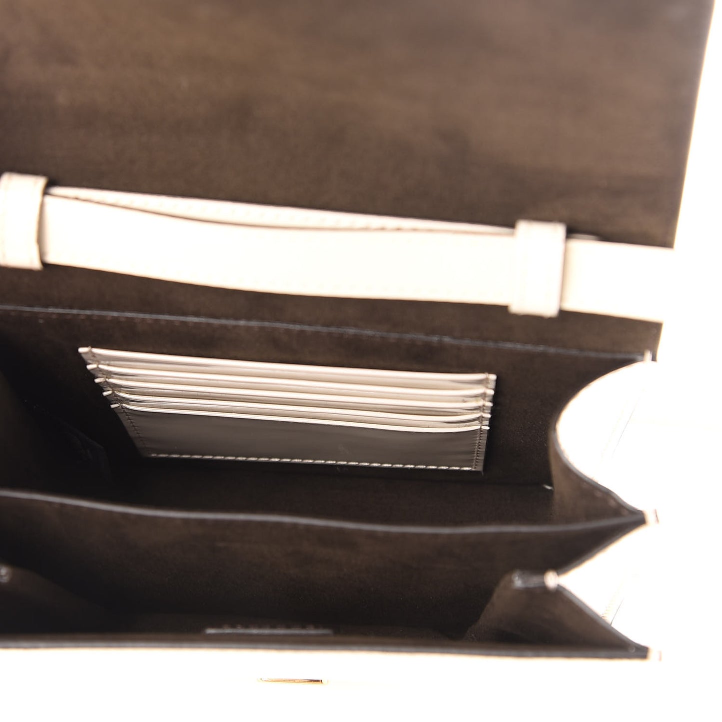 Vitello Vernice Mou Karligraphy Crossbody Bag Latte