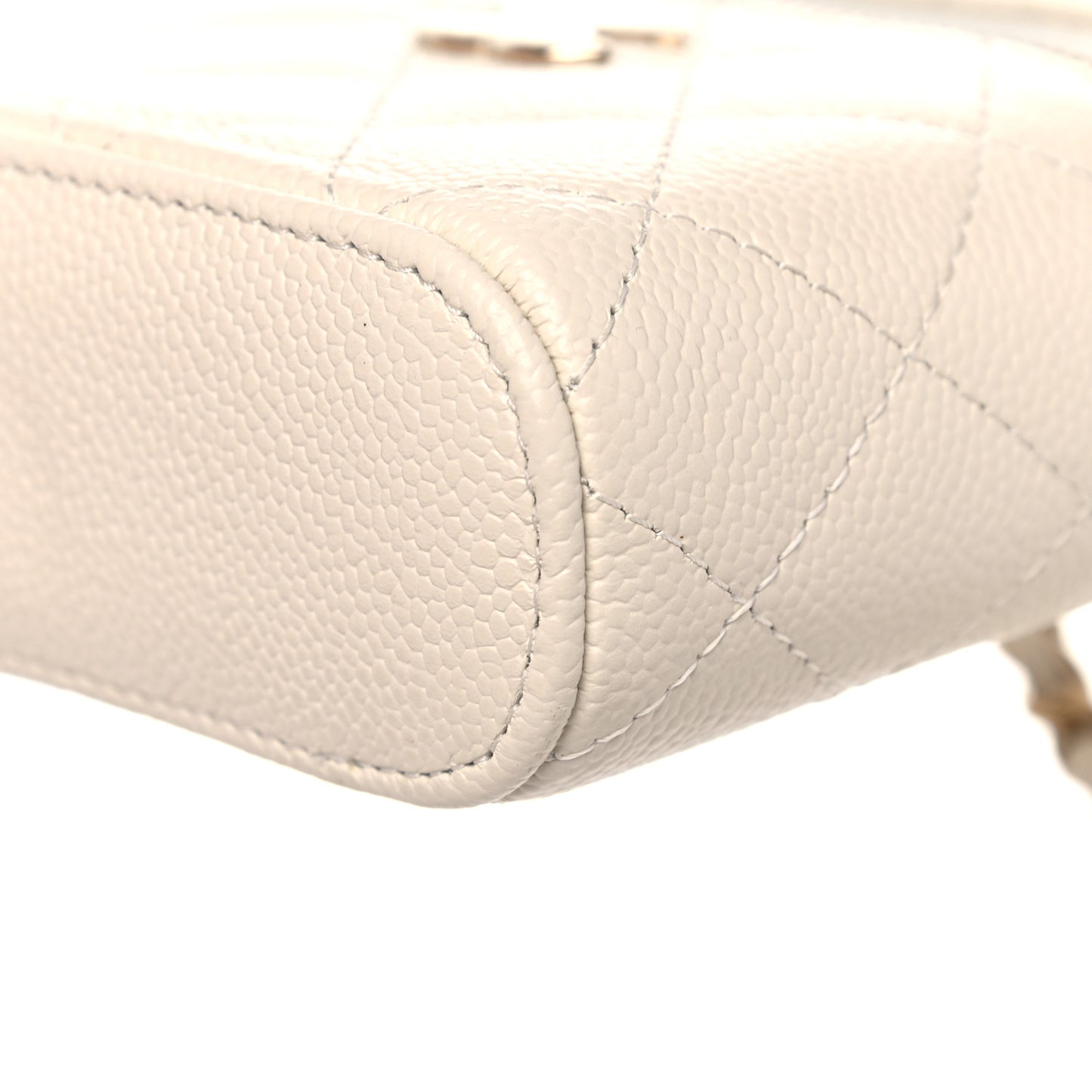 Caviar Quilted Small Handle With Care Vanity Case With Chain White