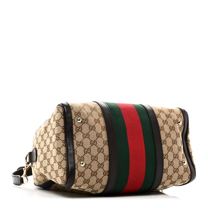 Gucci Monogram Selleria Calfskin Vintage Web Medium Boston Beige Ebony Cocoa 4 of 10