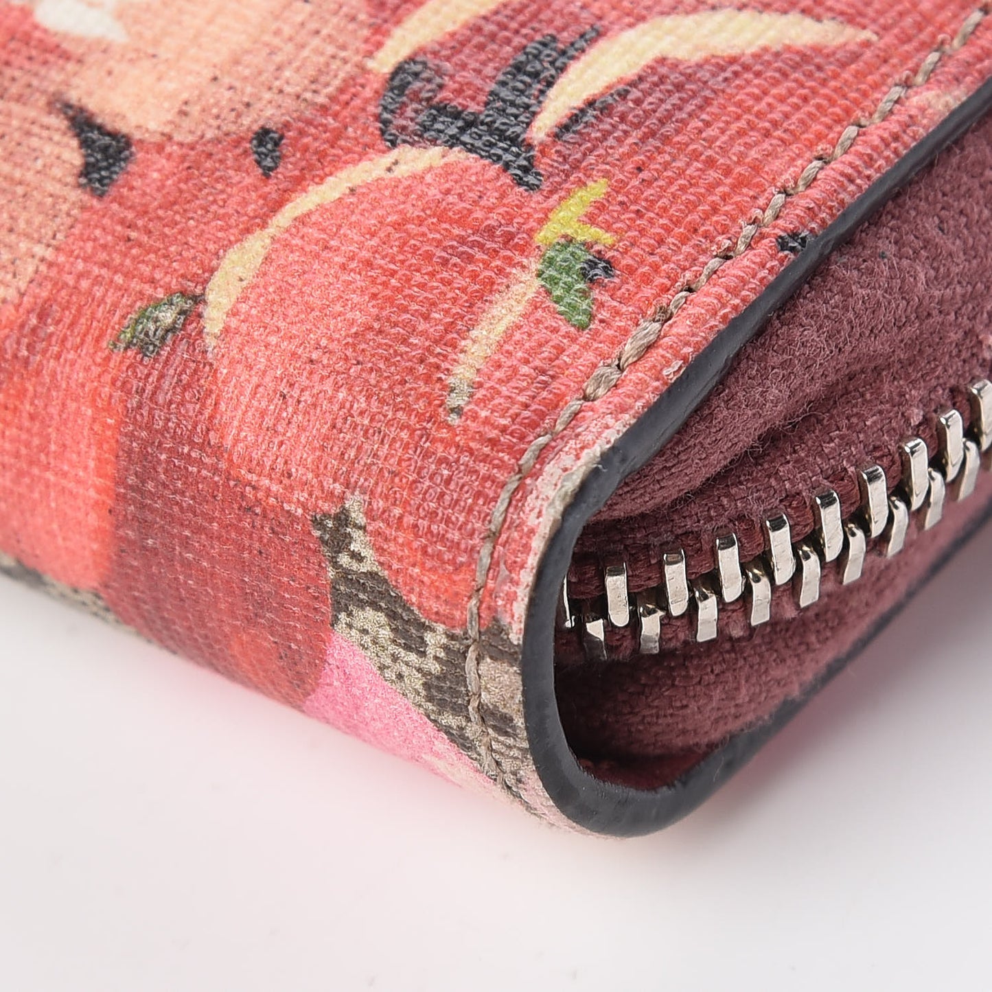 GG Supreme Monogram Blooms Zip Around Wallet Beige Multicolor Dry Rose