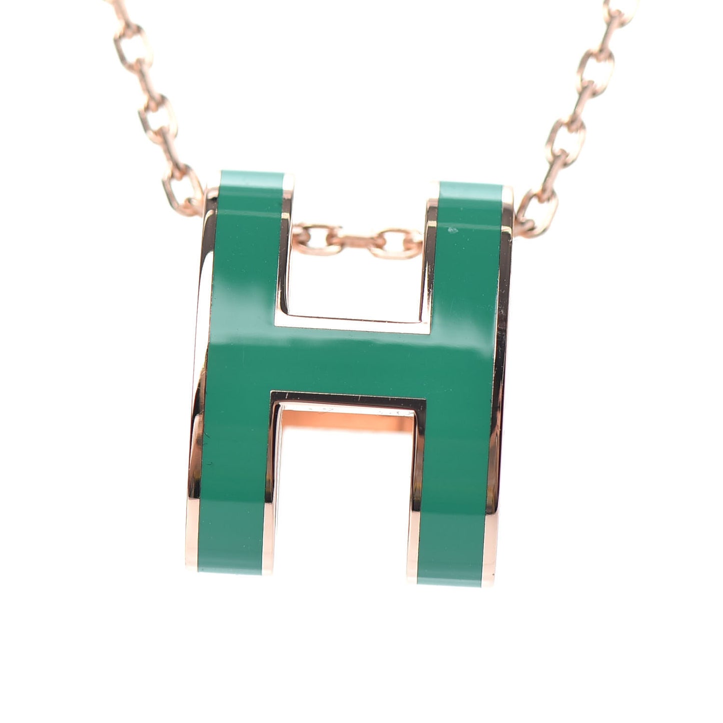 Rose Gold Lacquered Pop H Pendant Necklace Vert Malachite