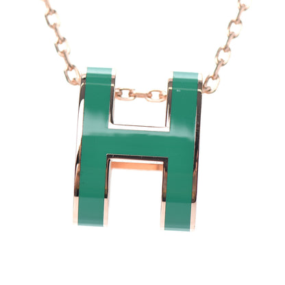 Hermes Rose Gold Lacquered Pop H Pendant Necklace Vert Malachite 4 of 5