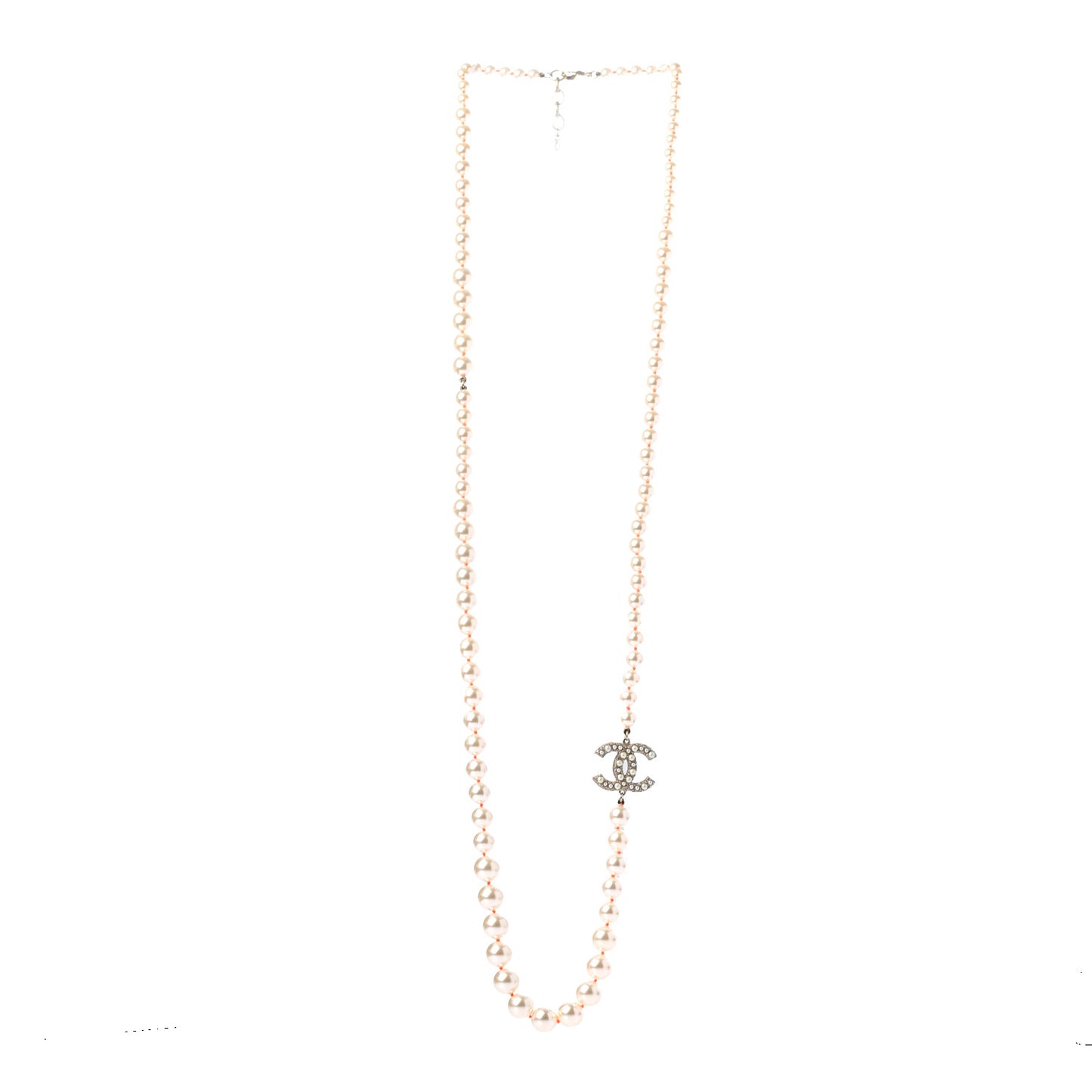 Pearl Crystal CC Long Necklace Gold Pearly White Orange