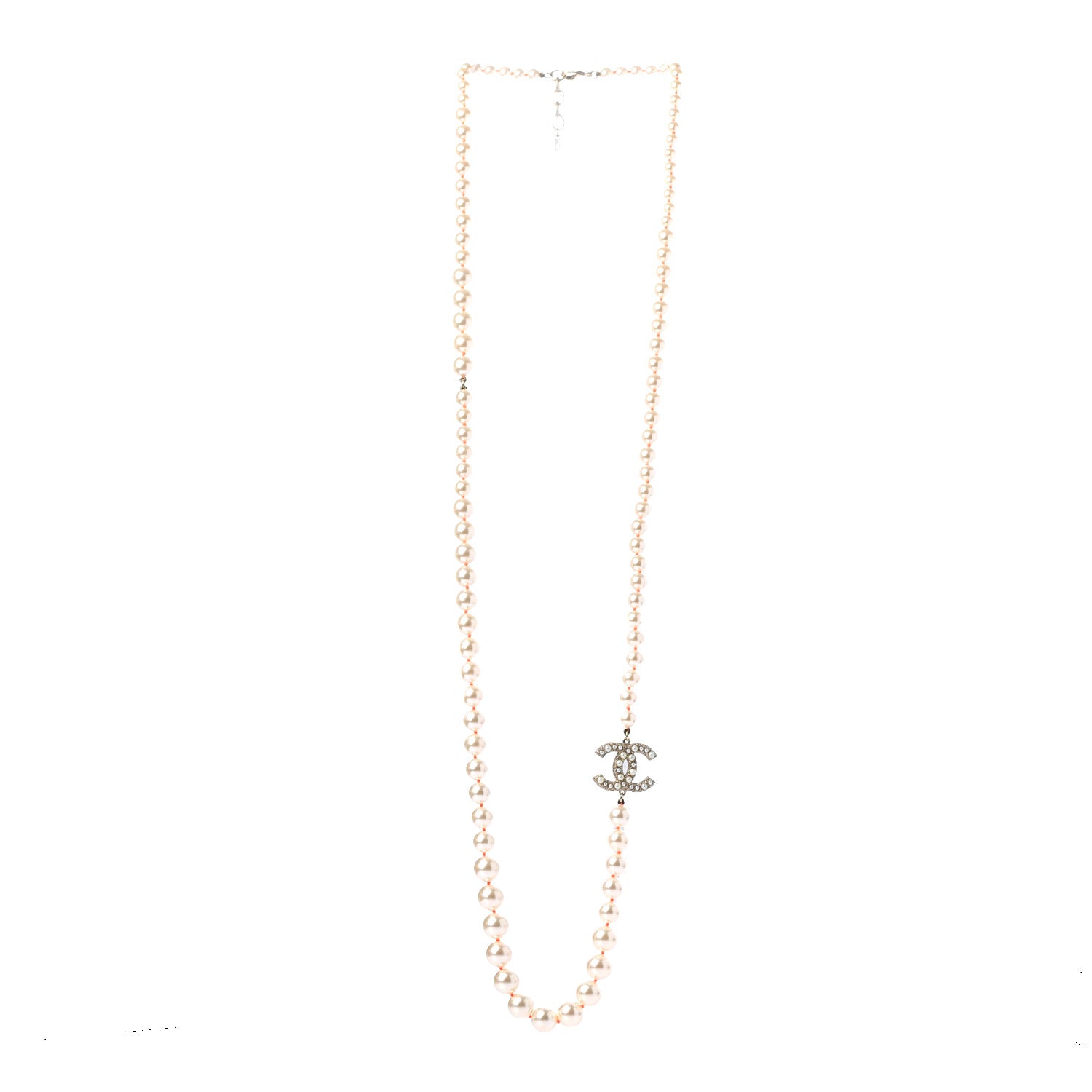 Chanel Pearl Crystal CC Long Necklace Gold Pearly White Orange 2 of 4
