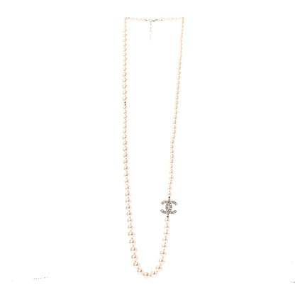 Chanel Pearl Crystal CC Long Necklace Gold Pearly White Orange 2 of 4