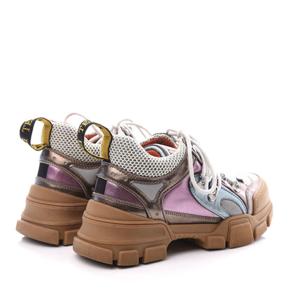 Gucci X SEGA Metallic Calfskin Mesh Womens Flashtrek Sneakers 35 Rame Mystic White Lago 4 of 10