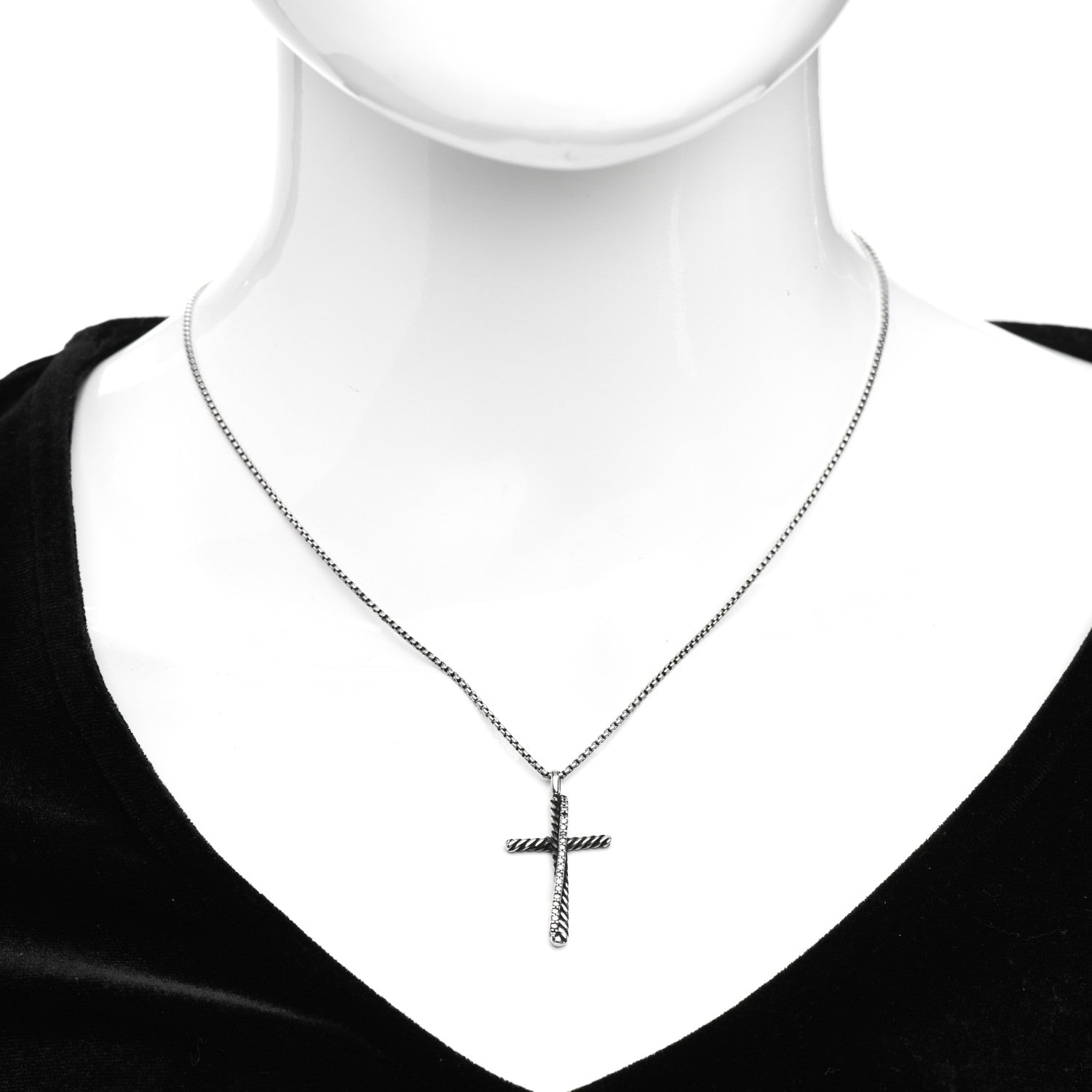 David Yurman Sterling Silver Diamond Pave 29mm Crossover Cross Necklace 2 of 4
