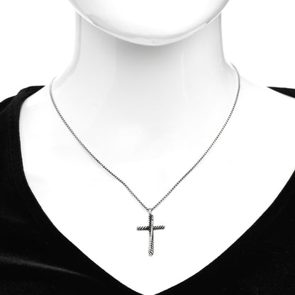 David Yurman Sterling Silver Diamond Pave 29mm Crossover Cross Necklace 2 of 4