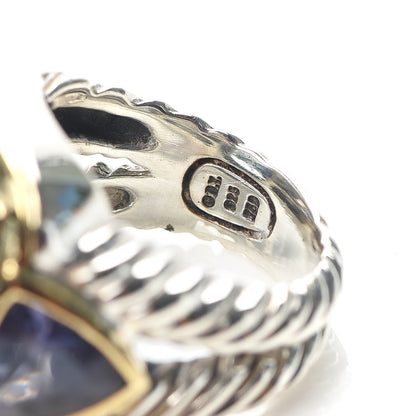David Yurman Sterling Silver 14K Yellow Gold 17mm Blue Topaz Iolite Cable Mosaic Ring 52 6 5 of 5