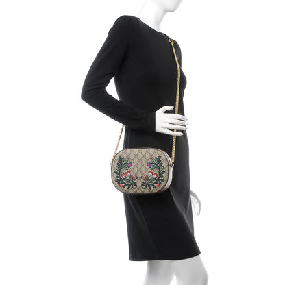 Gucci GG Supreme Monogram Floral Embroidered Mini Chain Shoulder Bag Beige Tuscany 2 of 7