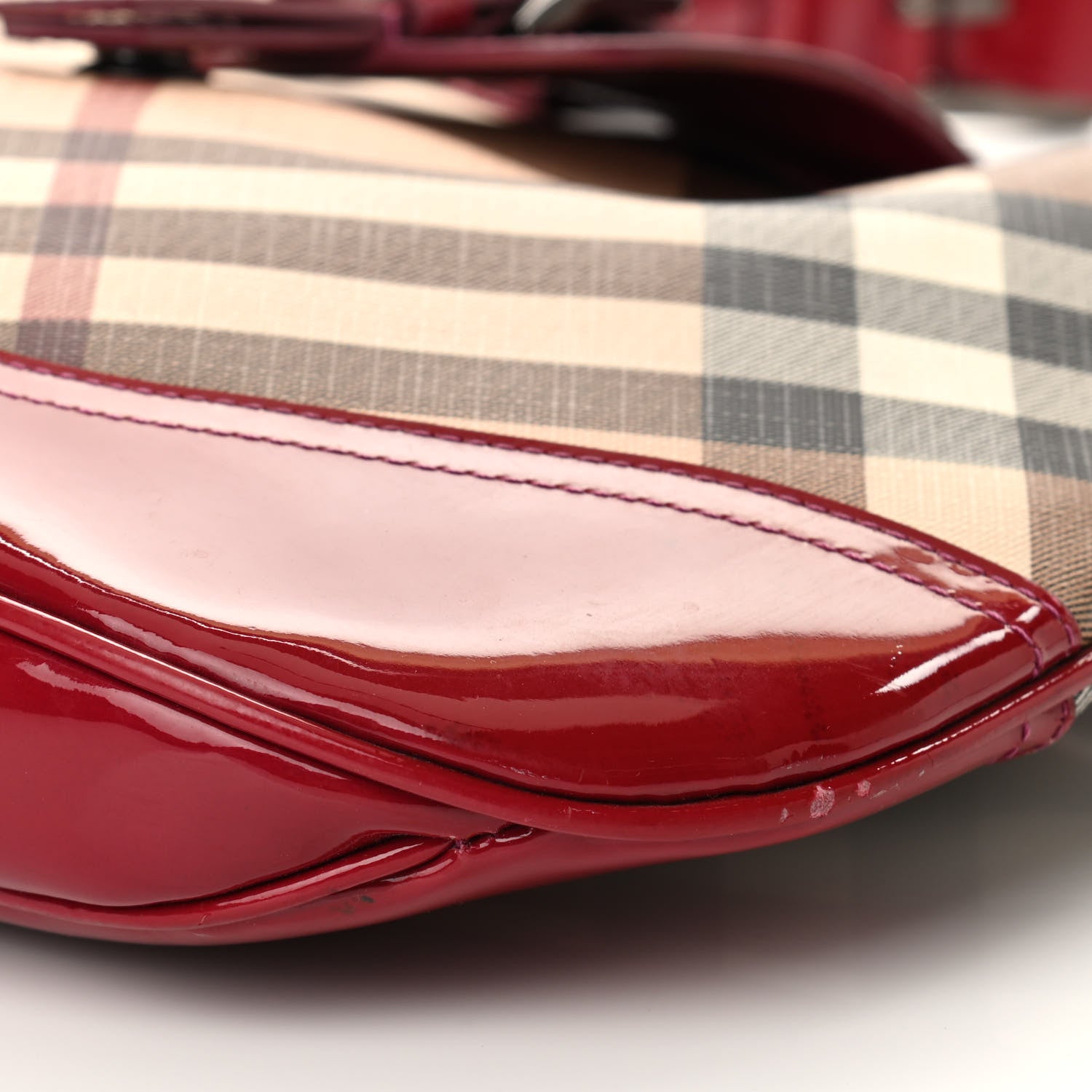 Burberry Patent Nova Check Brook Hobo Military Red 10 of 13