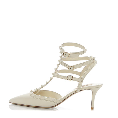 Valentino Garavani Calfskin Lacquered Monochrome Rockstud Ankle Strap 65mm Pumps 41 Ivory 1 of 8