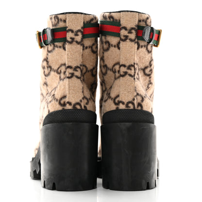 Gucci Covered Wool GG Monogram Womens Lace Up Combat Ankle Boots 38 Beige Ebony Black 5 of 21