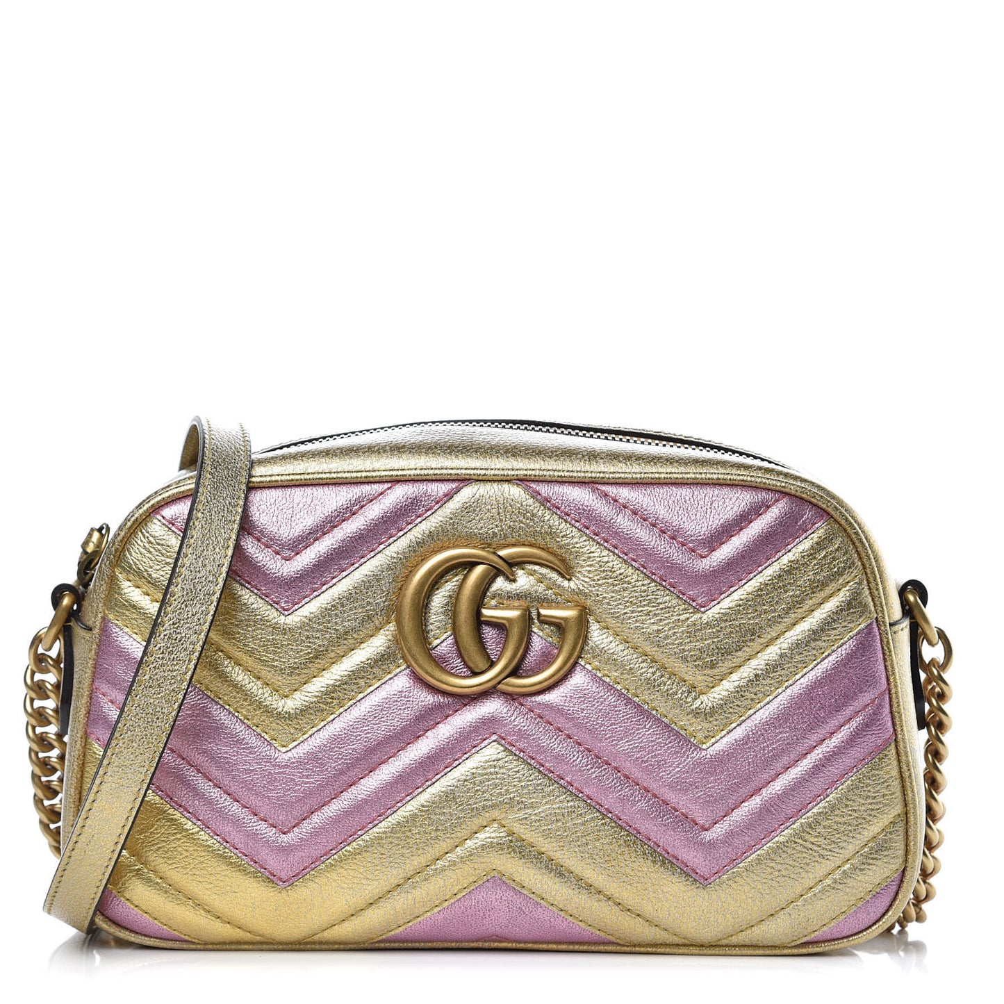 Metallic Nappa Matelasse Heart Small GG Marmont Chain Shoulder Bag Oro Vecchio Rosa