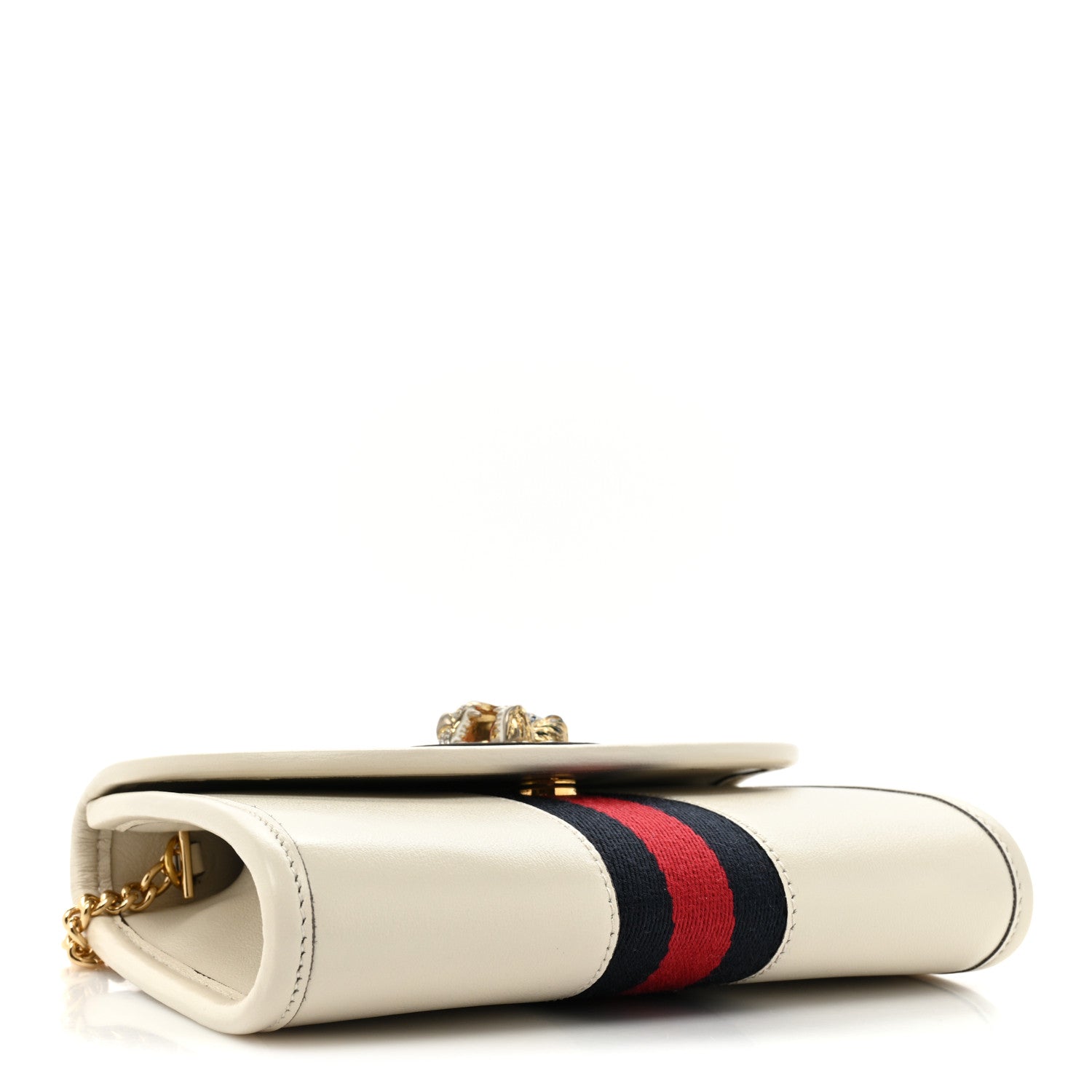 Gucci Textured Calfskin Web Mini Rajah Slim Flap Shoulder Bag Mystic White 4 of 11