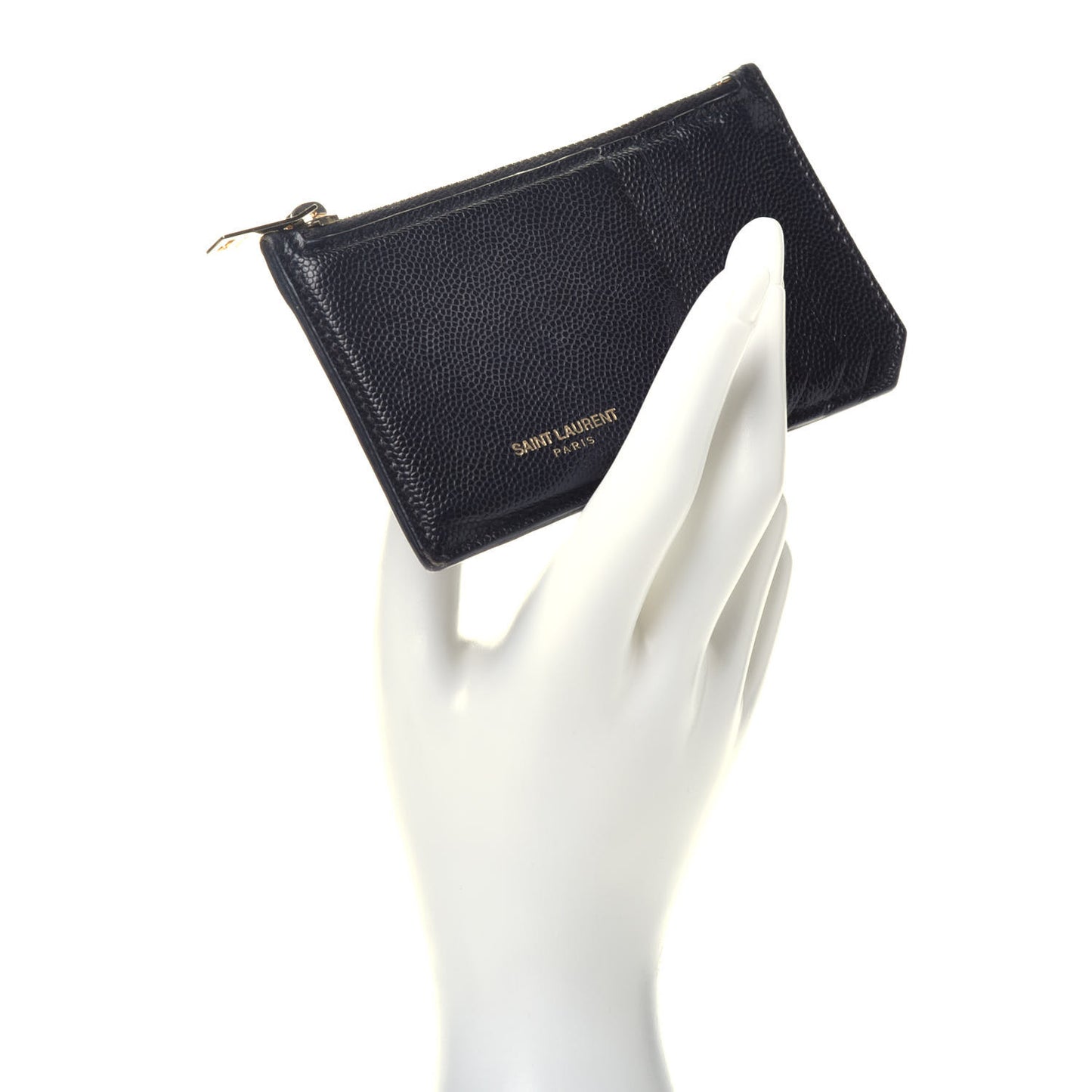 Grained Calfskin 5 Fragments Zip Pouch Card Holder Black