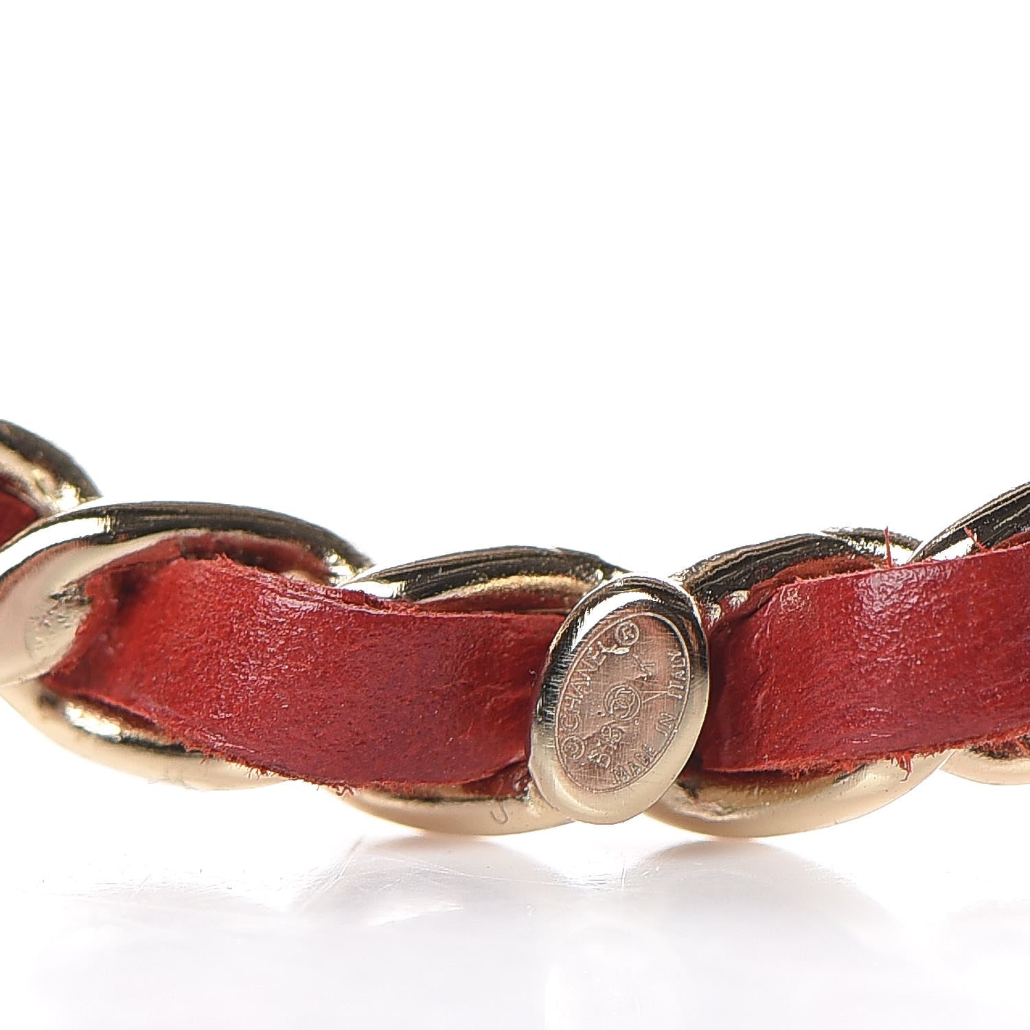 Chanel Lambskin Chain Logo Brooch Red Gold 4 of 5
