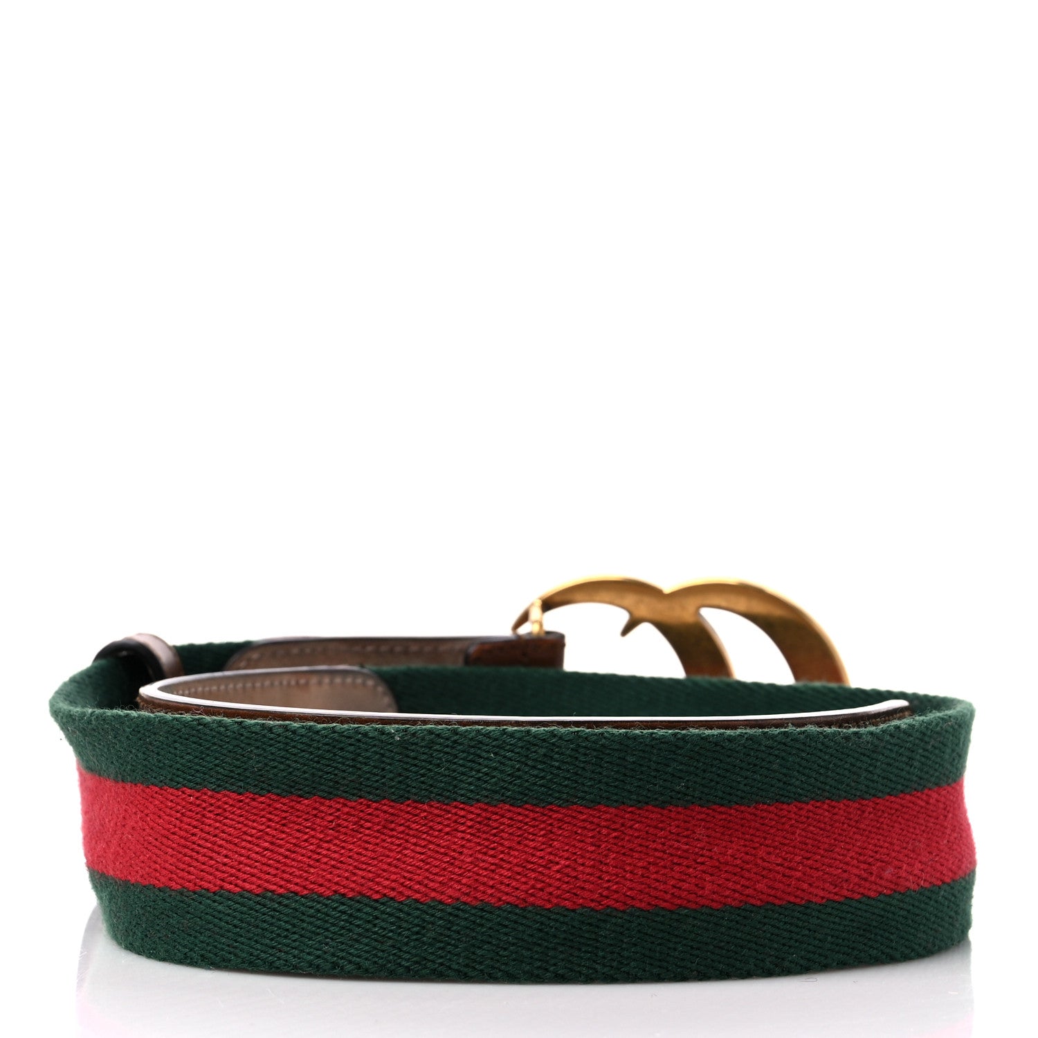 Gucci Nylon Calfskin Double G Web 40mm Belt 65 26 Green Red Cuir 2 of 8