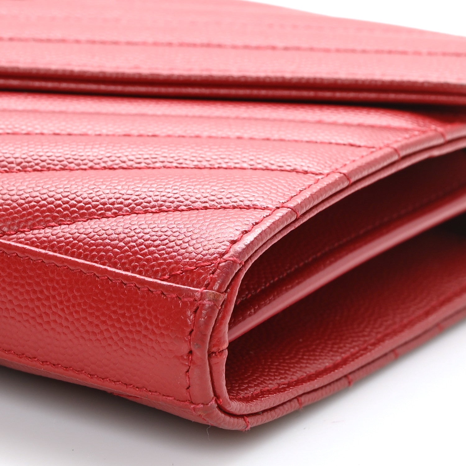 Saint Laurent Grain De Poudre Matelasse Chevron Monogram Chain Wallet New Red 10 of 10