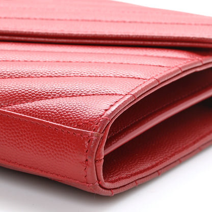 Saint Laurent Grain De Poudre Matelasse Chevron Monogram Chain Wallet New Red 10 of 10