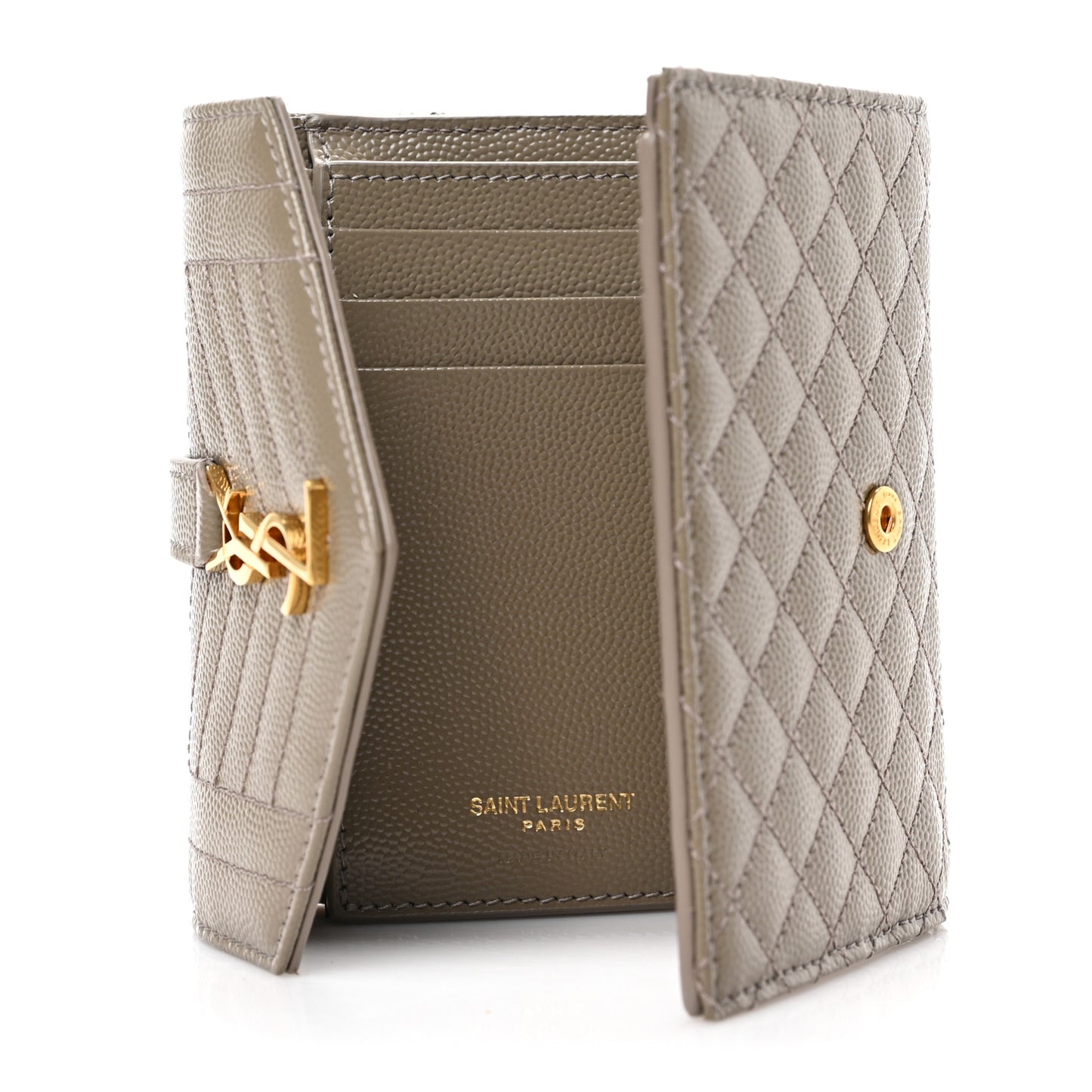 Grain De Poudre Mixed Matelasse Triquilt Monogram Compact Tri Fold Wallet Greyish Brown