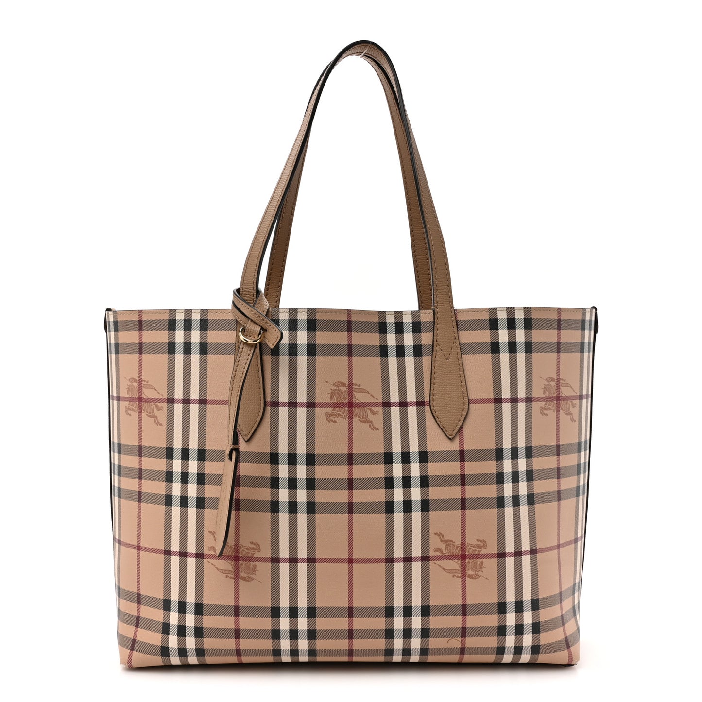 Grainy Calfskin Haymarket Check Medium Reversible Tote Camel
