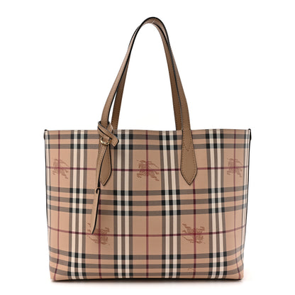 Burberry Grainy Calfskin Haymarket Check Medium Reversible Tote Camel 1 of 21
