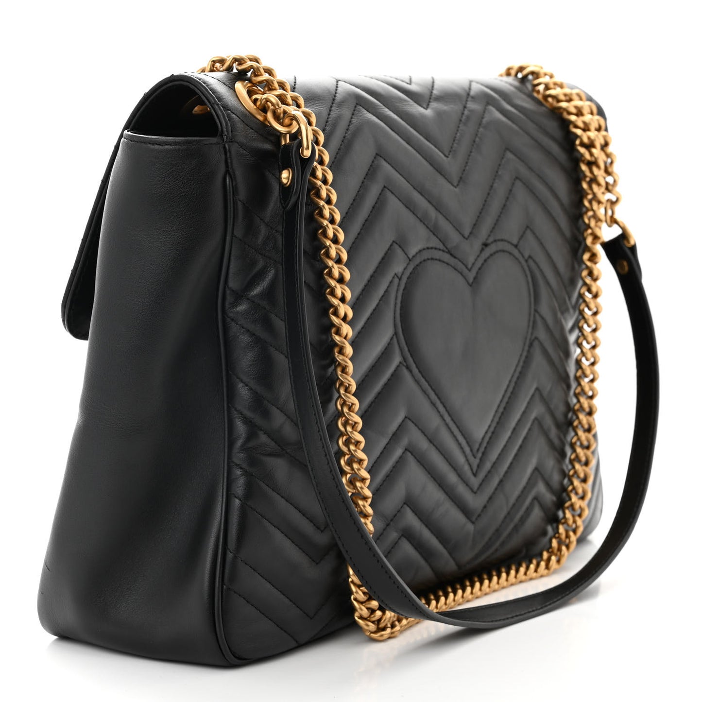 Calfskin Matelasse Large GG Marmont Shoulder Bag Black