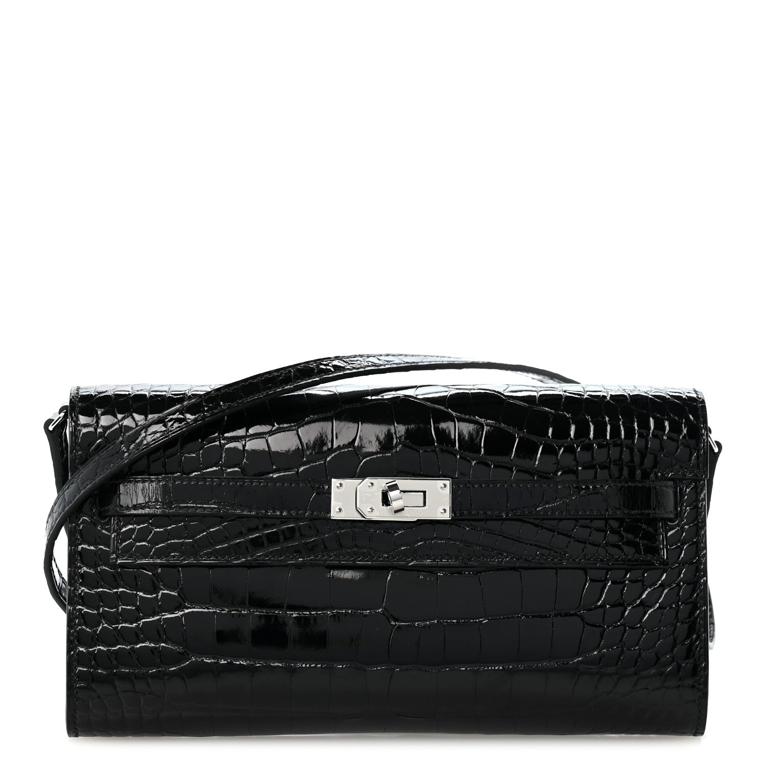 Hermes Shiny Alligator Kelly Wallet To Go Black 1 of 10