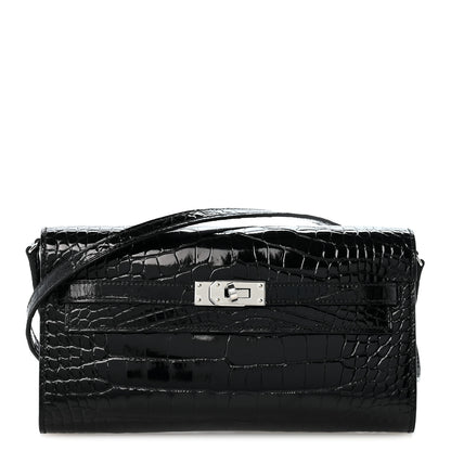 Hermes Shiny Alligator Kelly Wallet To Go Black 1 of 10