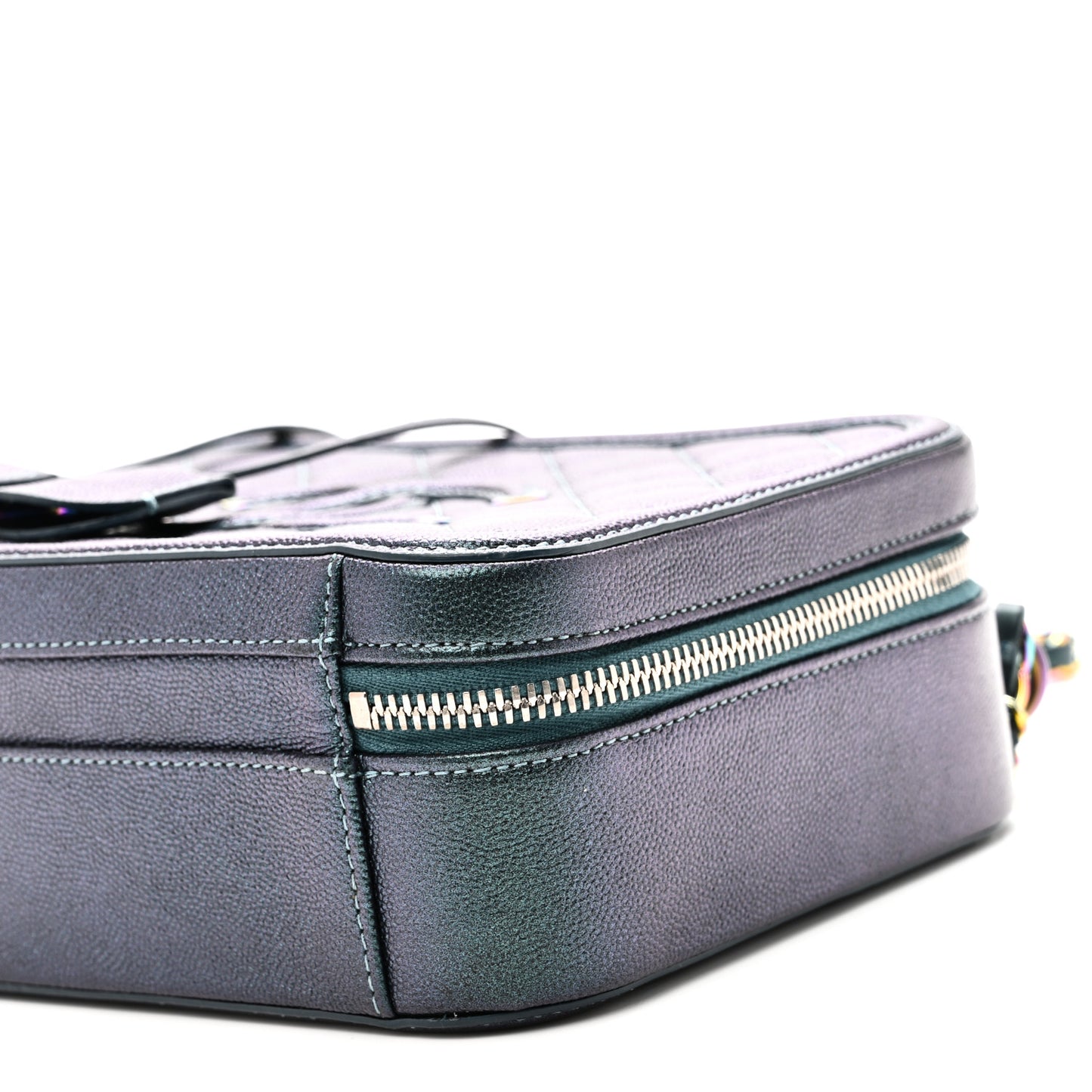 Iridescent Caviar Quilted Medium CC Filigree Vanity Case Dark Turquoise