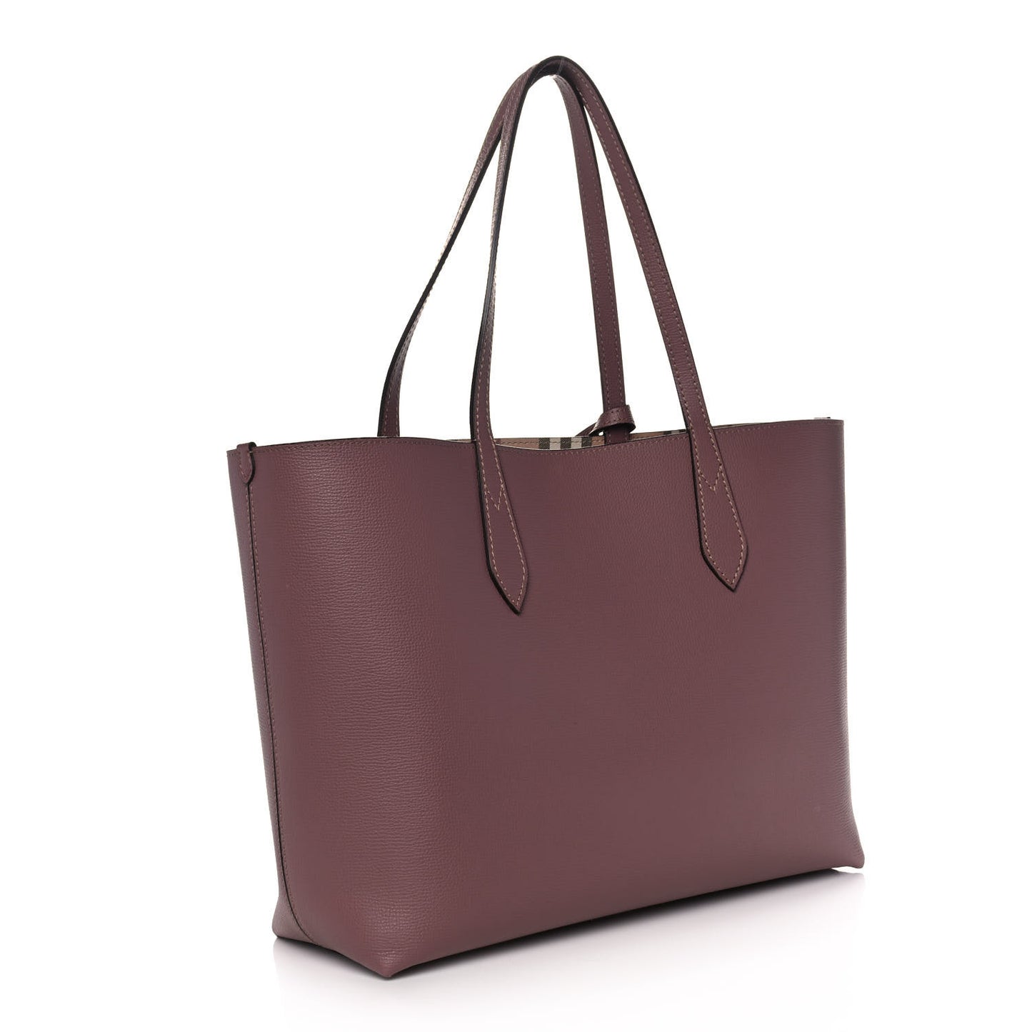Grainy Calfskin Haymarket Check Medium Reversible Tote Dusty Pink