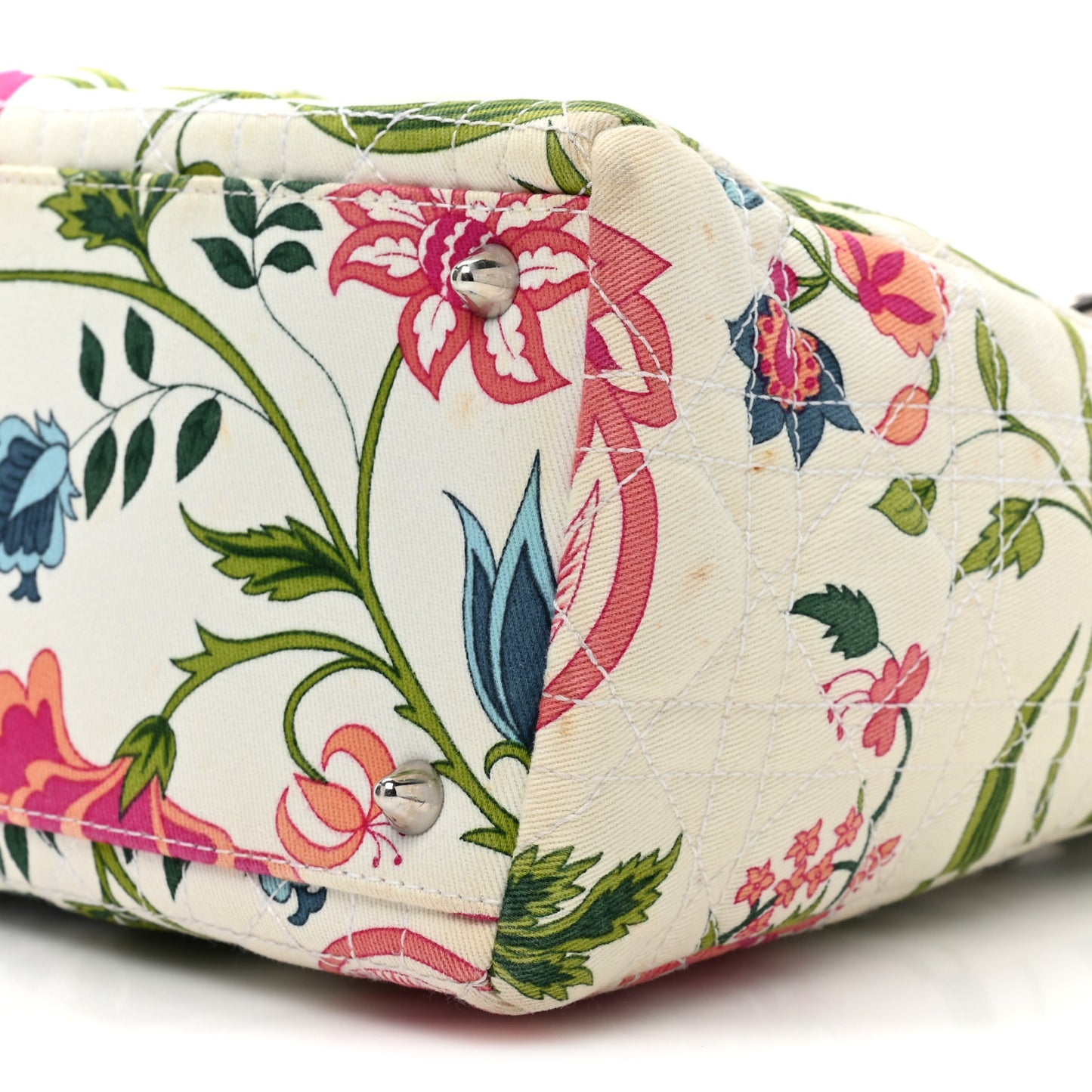 Canvas Cannage Floral Print Medium Lady Dior White Multicolor