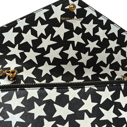 Saint Laurent Lambskin Star Print Monogram Envelope Chain Wallet Black White 10 of 11