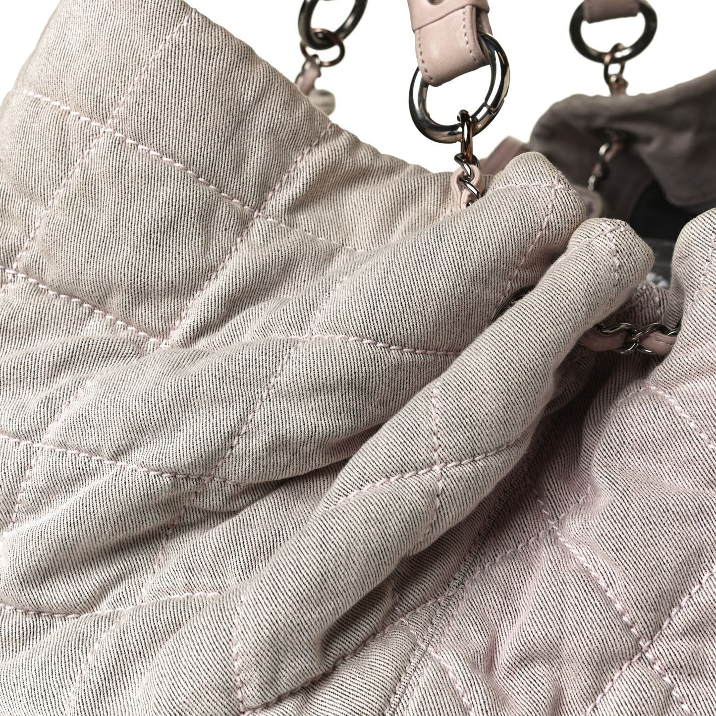 Denim Quilted Stretch Spirit Large Cabas Tote Light Pink
