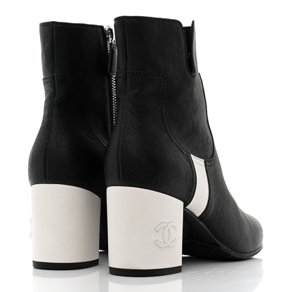Chanel Goatskin Calfskin CC Short Boots 39 Black White 4 of 9