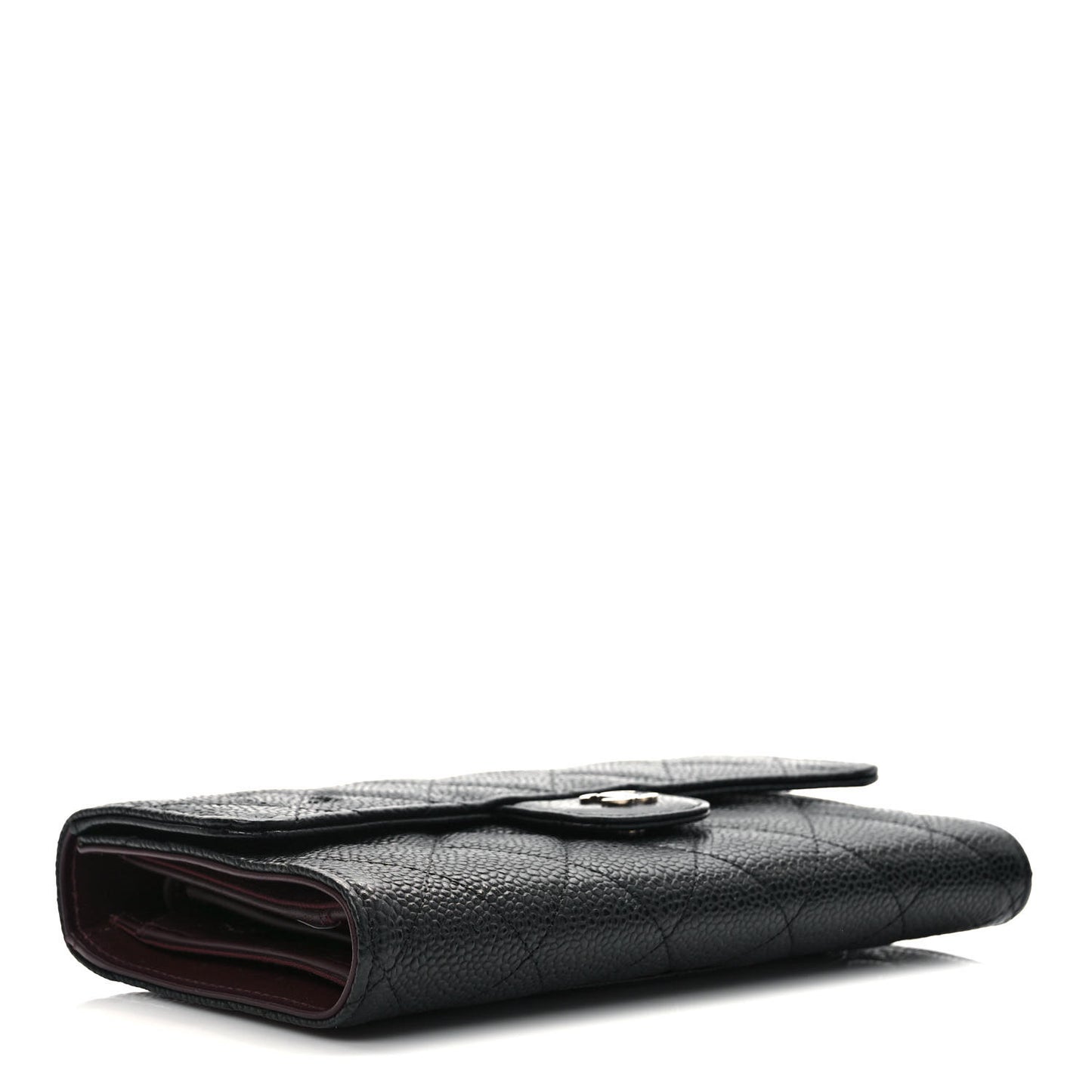 Caviar Quilted Large Gusset Flap Wallet Black