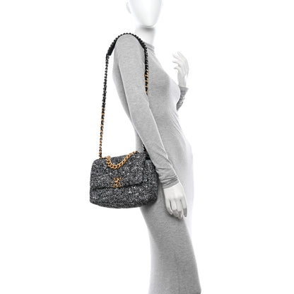 Chanel Tweed Quilted Medium Chanel 19 Flap Black Ecru 2 of 11