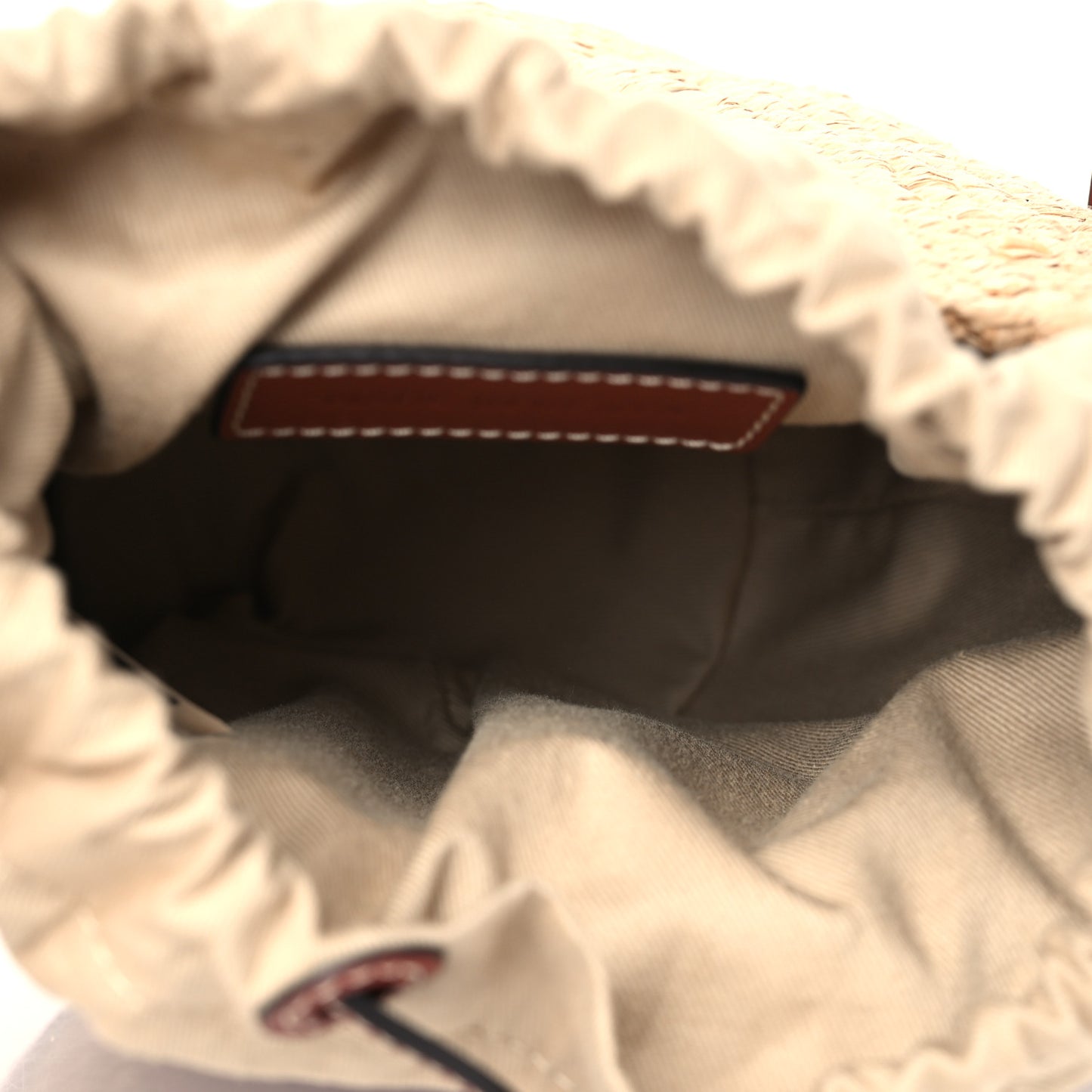 Raffia Calfskin Small Basket Sepia Brown
