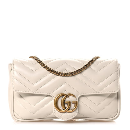 Gucci Calfskin Matelasse Mini GG Marmont Shoulder Bag With Card Holder White Black 1 of 12
