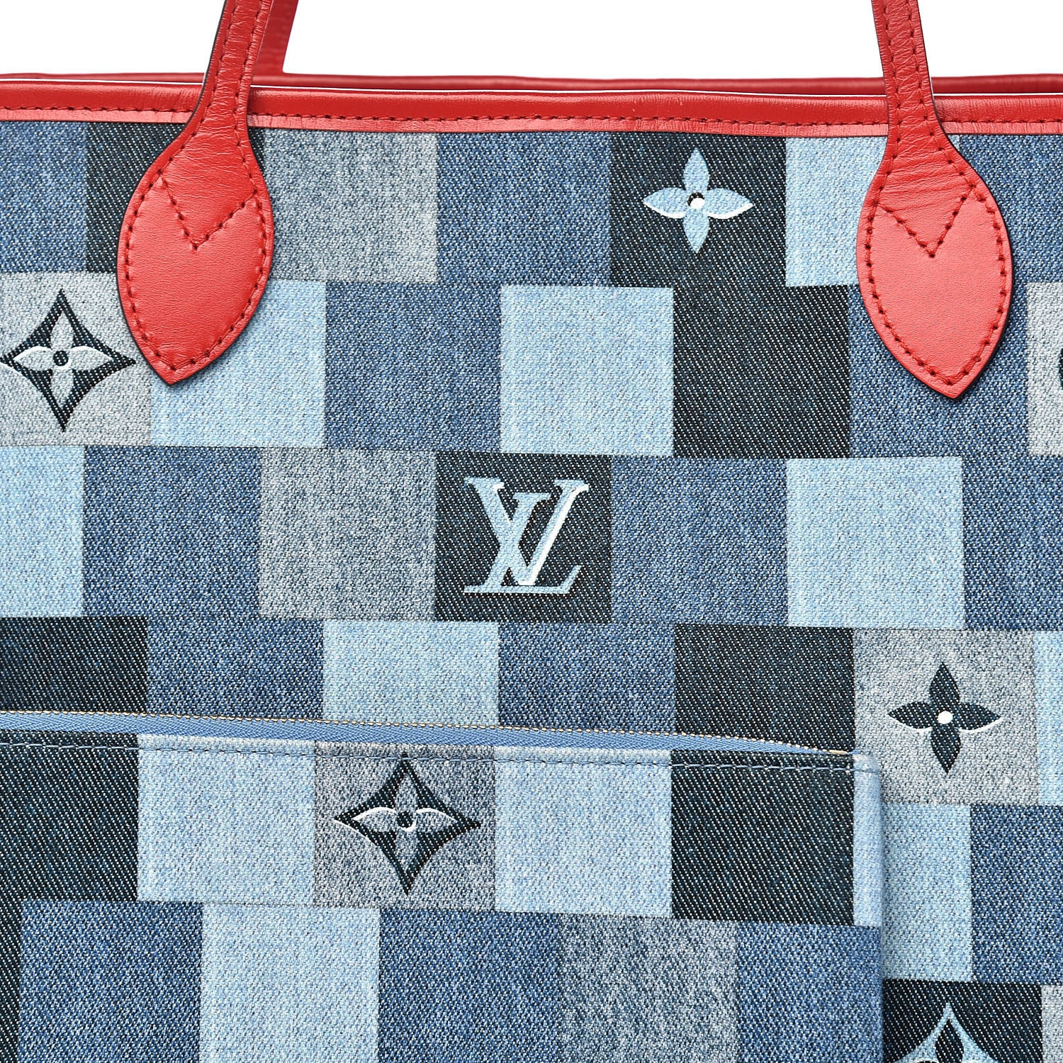 Louis Vuitton Denim Damier Monogram Patchwork Neverfull Blue Rouge 11 of 11