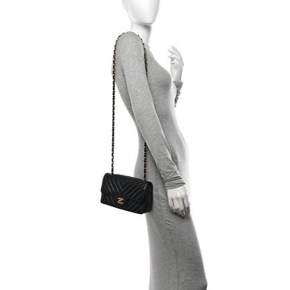 Chanel Lambskin Chevron Quilted Mini Rectangular Flap Black 2 of 12