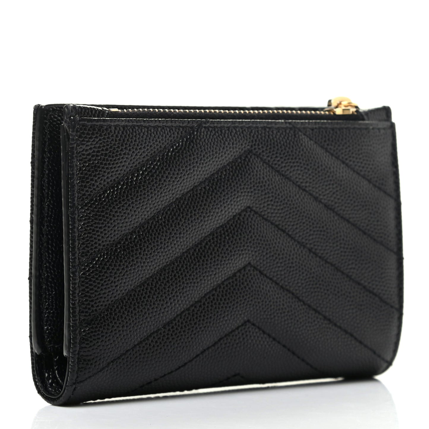 Grain De Poudre Matelasse Chevron Monogram Zipped Two-Part Wallet Black