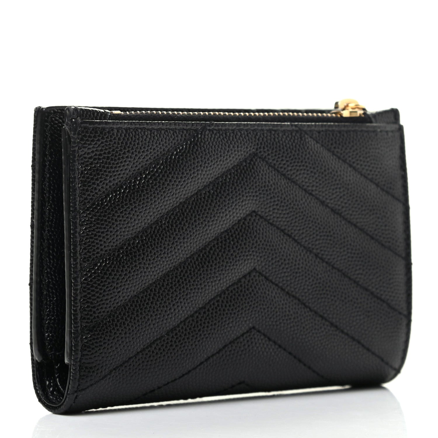 Saint Laurent Grain De Poudre Matelasse Chevron Monogram Zipped Two-Part Wallet Black 3 of 7
