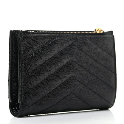 Saint Laurent Grain De Poudre Matelasse Chevron Monogram Zipped Two-Part Wallet Black 3 of 7