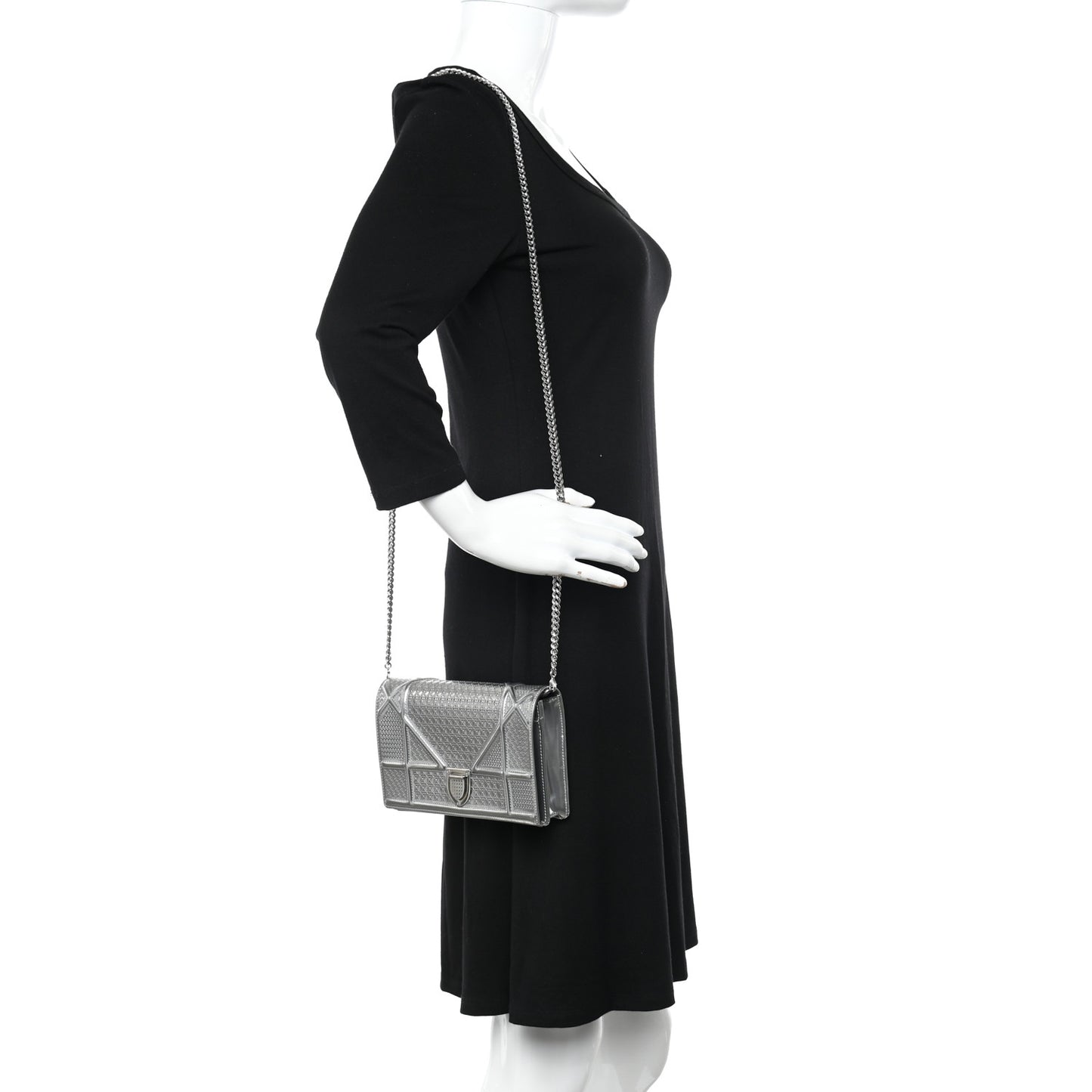 Metallic Patent Micro-Cannage Diorama Wallet on Chain Pouch Silver