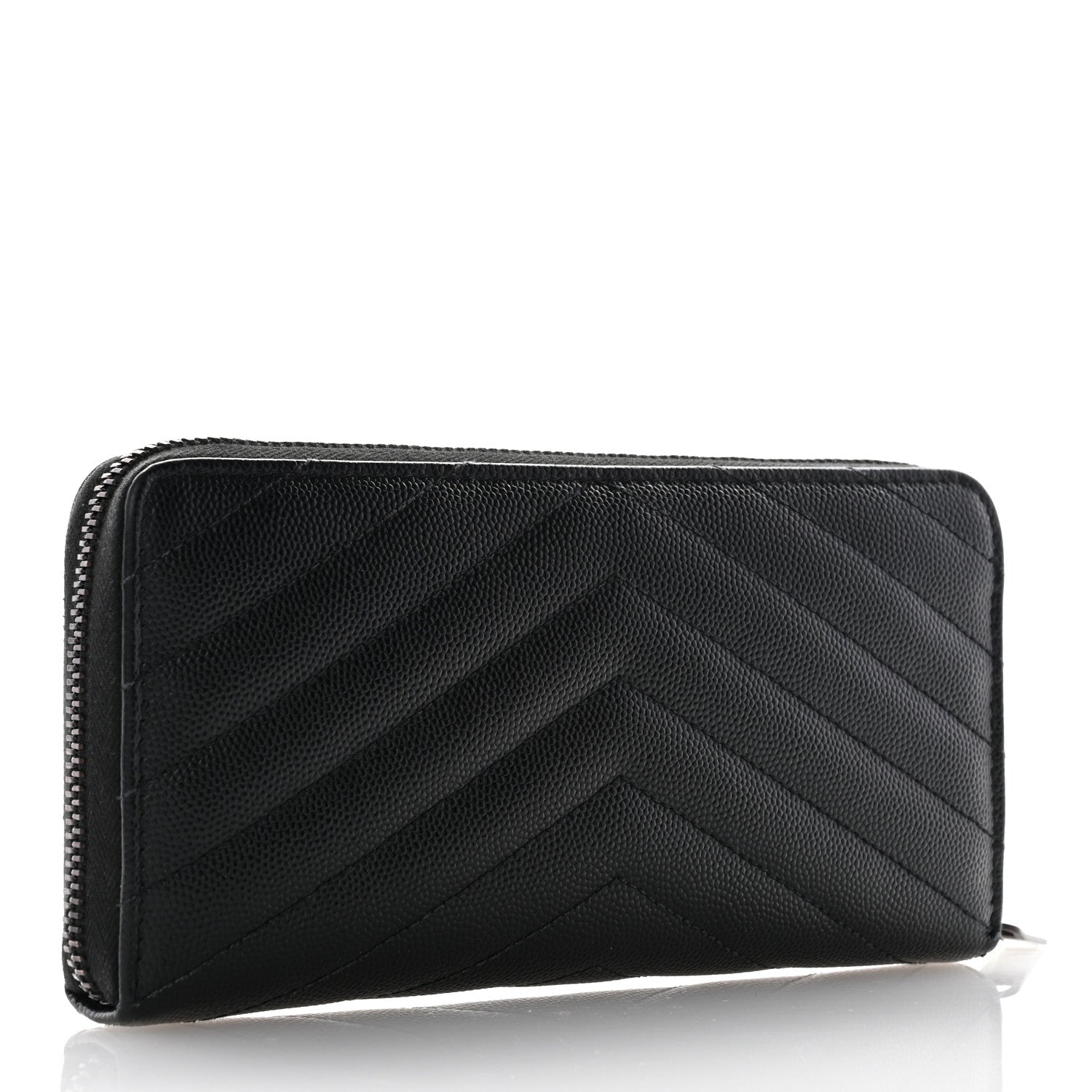 Saint Laurent Grain De Poudre Matelasse Chevron Monogram Monochrome Zip Around Wallet Black 3 of 10