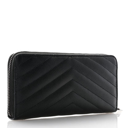 Saint Laurent Grain De Poudre Matelasse Chevron Monogram Monochrome Zip Around Wallet Black 3 of 10