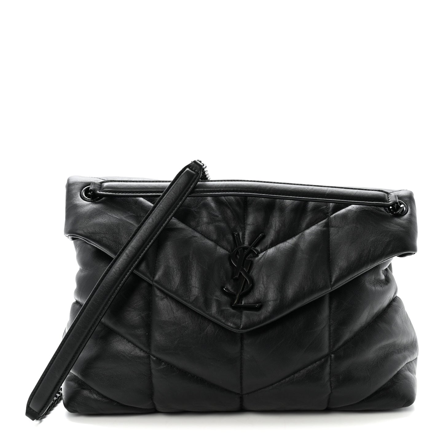 Lambskin Quilted Monogram Monochrome Medium Loulou Puffer Chain Satchel Black
